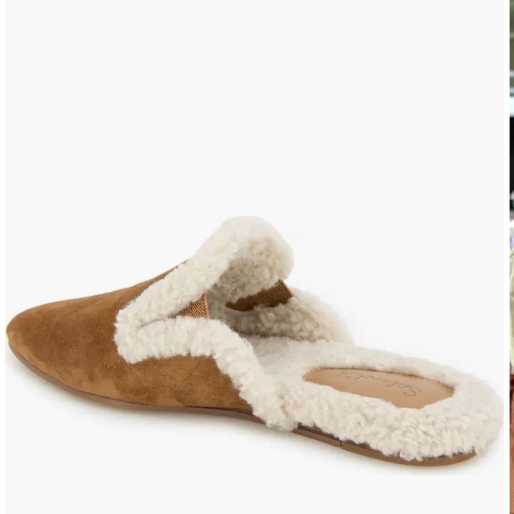 Splendid Tan Suede Mules with White Trim - Picture 2 of 7